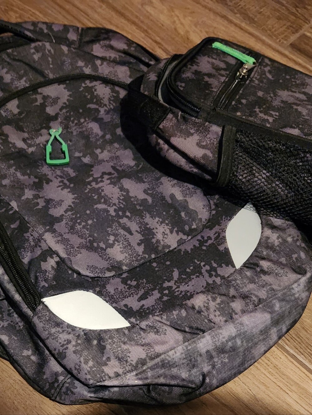 Kids Black & Gray Camo Backpack with Green Accents And Matching Lunch Bag